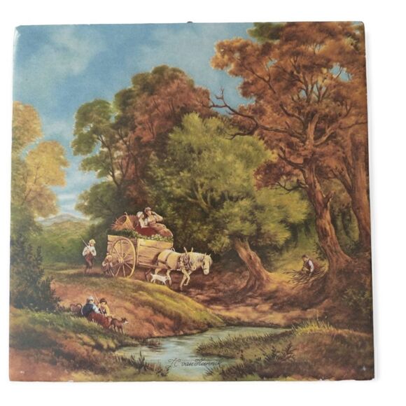 JC Van Hunnik Ceramic Art Tile Colonial Horse Farm Vtg 70s West Germany Country. - Picture 5 of 16